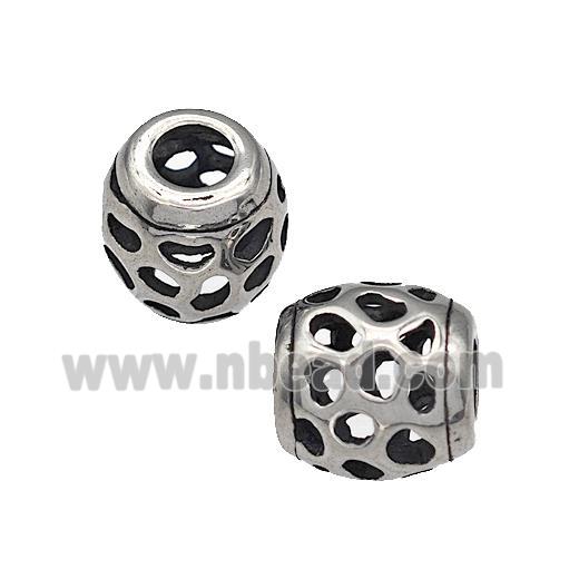 316 Stainless Steel Barrel Beads Hollow Large Hole Antique silver