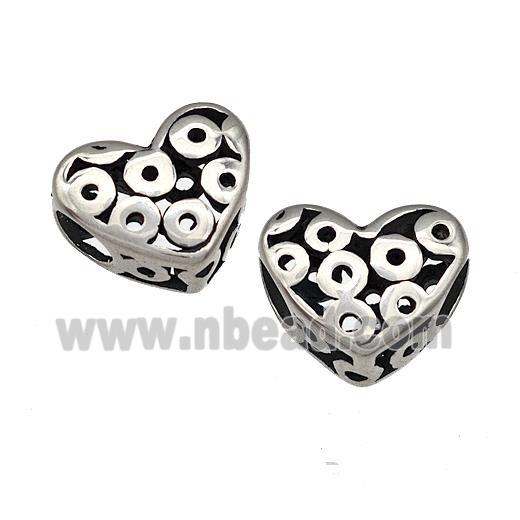 Stainless Steel Heart Beads Hollow Large Hole Antique Silver