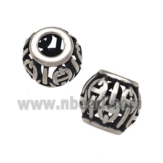 Stainless Steel Round Beads Hollow Large Hole Antique Silver
