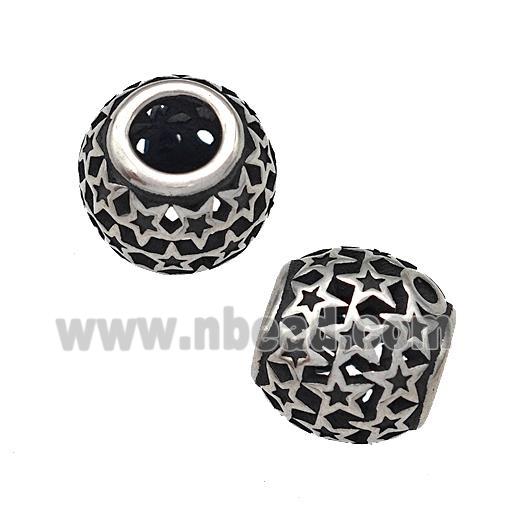 Stainless Steel Round Beads Star Hollow Large Hole Antique Silver