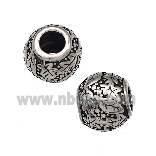Stainless Steel Round Beads Hollow Large Hole Antique Silver