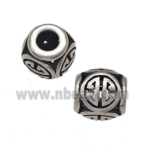 Stainless Steel Barrel Beads Hollow Large Hole Antique Silver