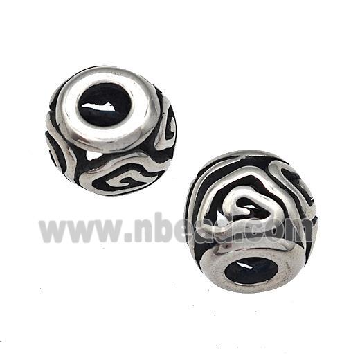 Stainless Steel Barrel Beads Cloud Hollow Large Hole Antique Silver
