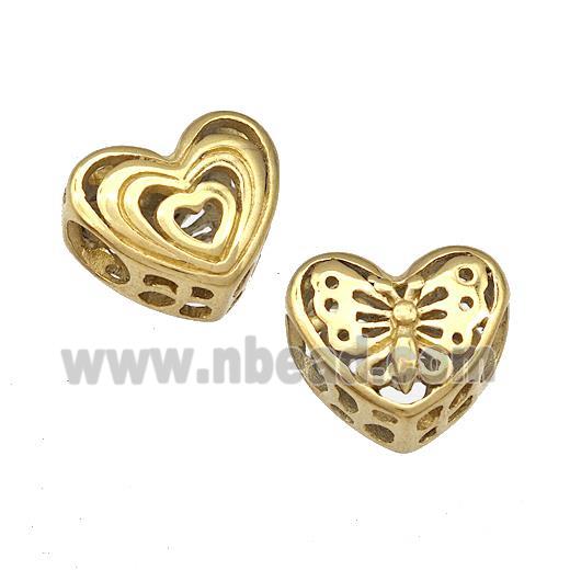 Stainless Steel Heart Beads Butterfly Hollow Large Hole Gold Plated