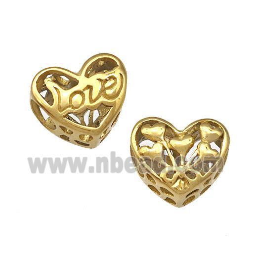Stainless Steel Heart Beads Love Hollow Large Hole Gold Plated