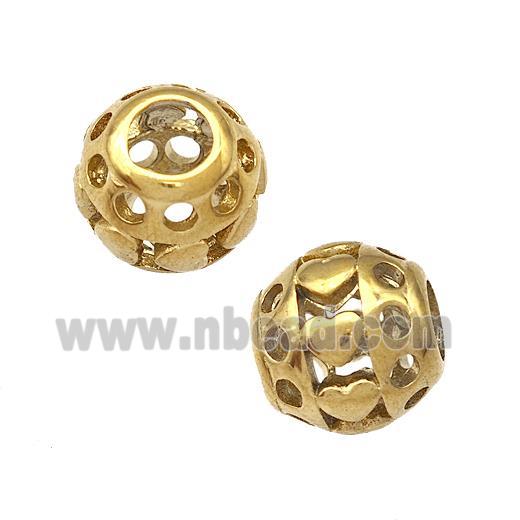 Stainless Steel Round Beads Hollow Large Hole Gold Plated
