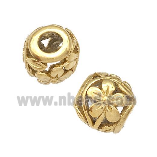 Stainless Steel Round Beads Flower Hollow Large Hole Gold Plated