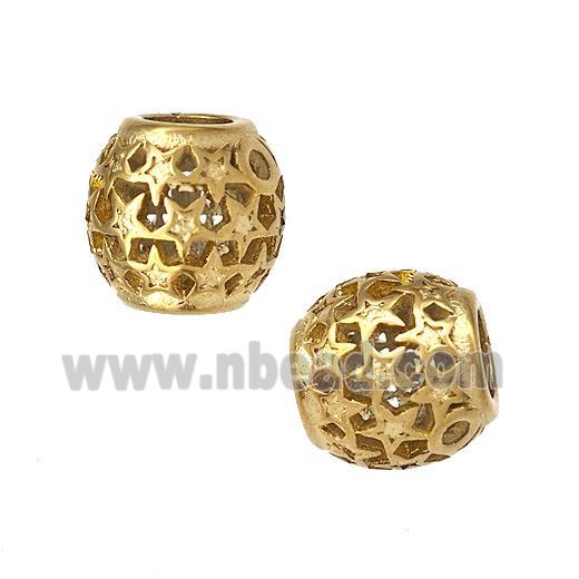 Stainless Steel Round Beads Star Hollow Large Hole Gold Plated