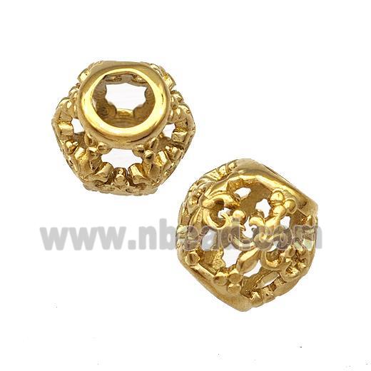 Stainless Steel Round Beads Fleur-De-Lis Hollow Large Hole Gold Plated