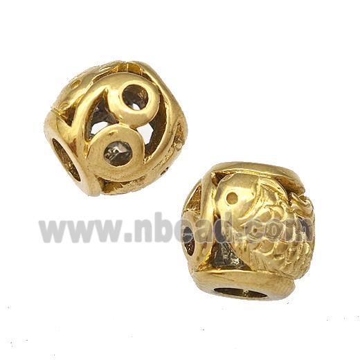 Stainless Steel Barrel Beads Fish Hollow Large Hole Gold Plated