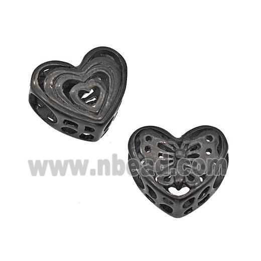 Stainless Steel Heart Beads Butterfly Hollow Large Hole Black Plated