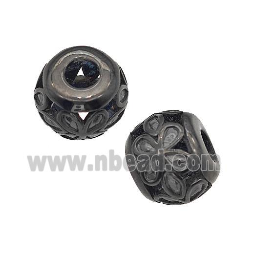 Stainless Steel Round Beads Flower Large Hole Hollow Black Plated