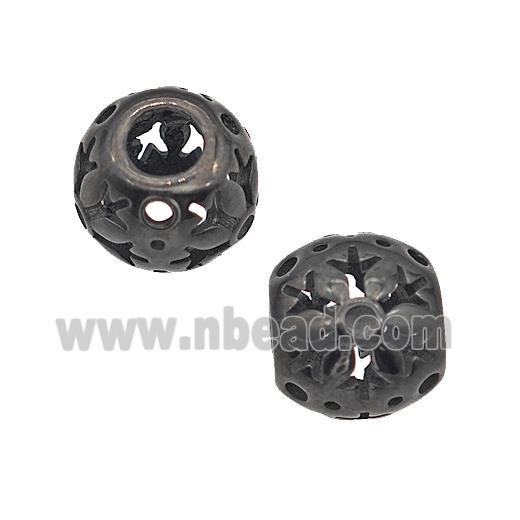 Stainless Steel Round Beads Flower Large Hole Hollow Black Plated