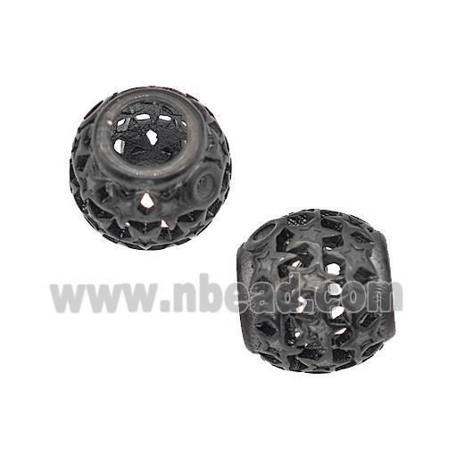 Stainless Steel Round Beads Large Hole Hollow Black Plated