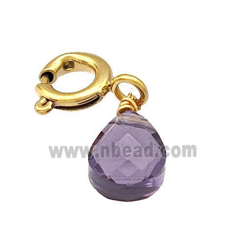 Purple Crystal Glass Teardrop With Stainless Steel Clasp Gold Plated