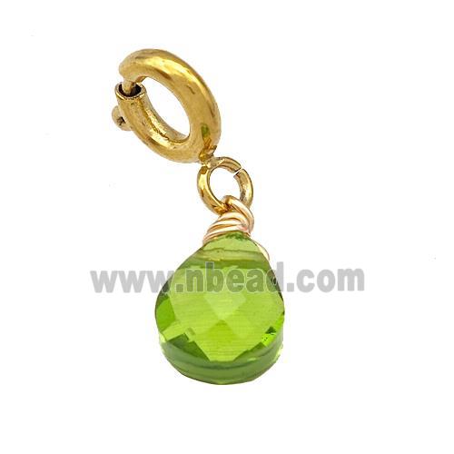 Green Crystal Glass Teardrop With Stainless Steel Clasp Gold Plated