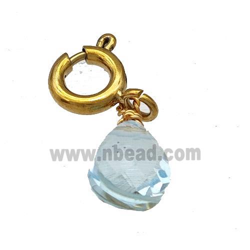 Blue Crystal Glass Teardrop With Stainless Steel Clasp Gold Plated