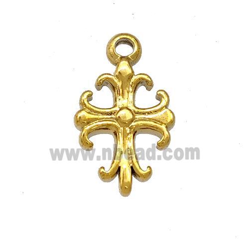 Stainless Steel Cross Pendant Fleur Delis Gold Plated