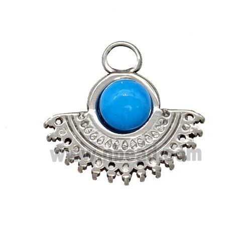 Raw Stainless Steel Pendant Pave Synthetic Turquoise Blue