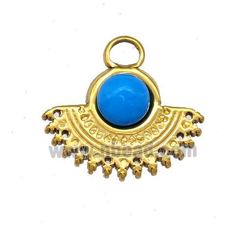 Stainless Steel Pendant Pave Synthetic Turquoise Blue Gold Plated