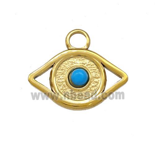Stainless Steel Eye Charms Pendant Pave Blue Synthetic Turquoise Gold Plated