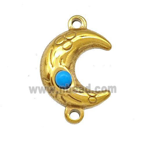 Stainless Steel Moon Connector Pave Blue Synthetic Turquoise Gold Plated