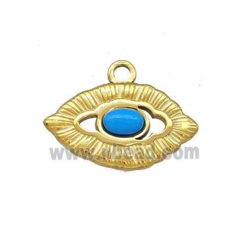 Stainless Steel Eye Pendant Pave Blue Synthetic Turquoise Gold Plated