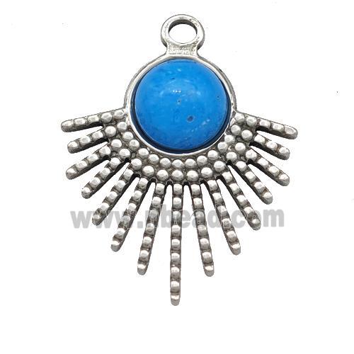 Raw Stainless Steel Pendant Pave Blue Synthetic Turquoise
