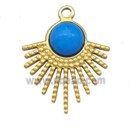 Stainless Steel Pendant Pave Blue Synthetic Turquoise Gold Plated