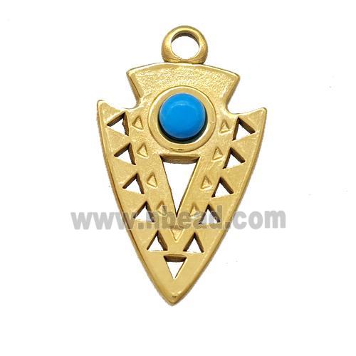 Stainless Steel Arrowhead Pendant Pave Blue Synthetic Turquoise Gold Plated