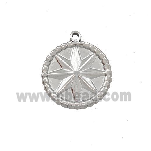 Raw Stainless Steel Compass Pendant