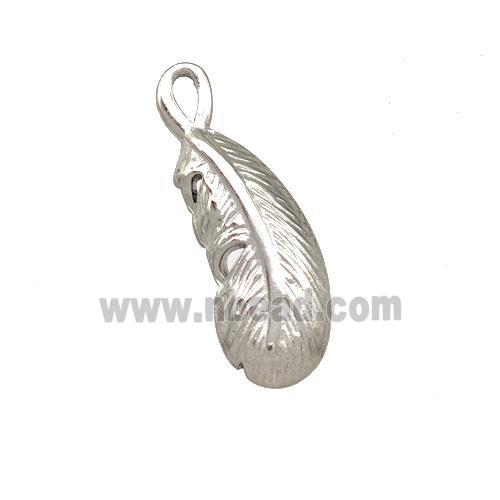 Raw Stainless Steel Feather Pendant