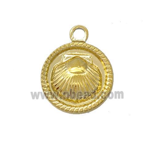 Stainless Steel Sea Shell Pendant Circle Gold Plated