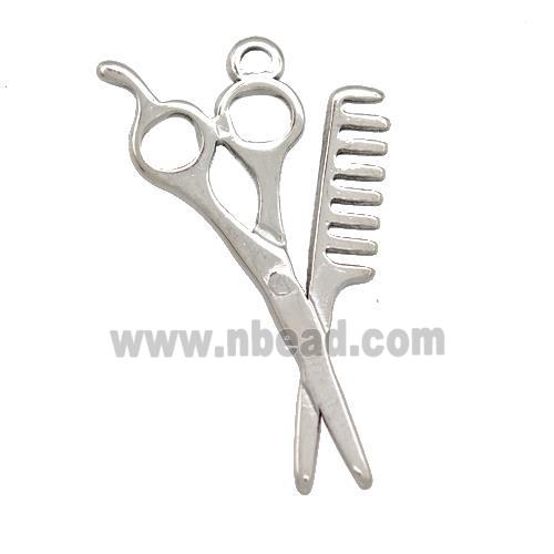 Raw Stainless Steel Comb Scissor Charms Pendant