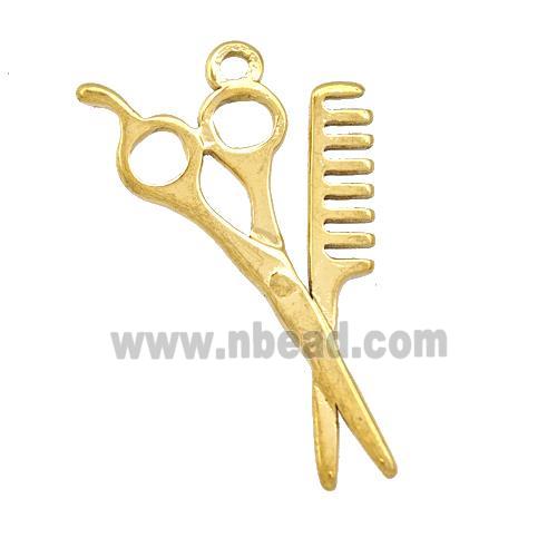 Stainless Steel Comb Scissor Charms Pendant Gold Plated