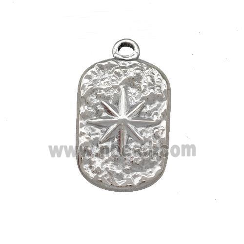 Raw Stainless Steel Compass Pendant Hummered Rectangle