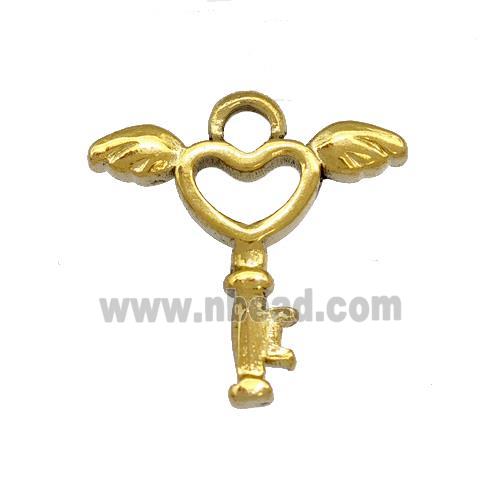 Stainless Steel Key Pendant Angel Wings Gold Plated