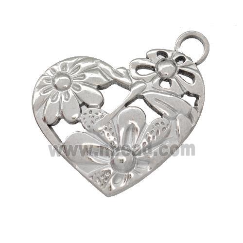 Raw Stainless Steel Heart Pendant Flower