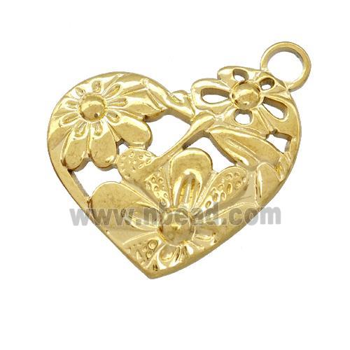 Stainless Steel Heart Pendant Flower Gold Plated