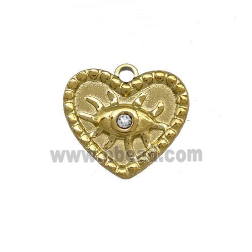 Stainless Steel Heart Eye Pendant Pave Rhinestone Gold Plated