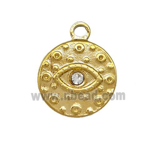Stainless Steel Eye Pendant Pave Rhinestone Circle Gold Plated