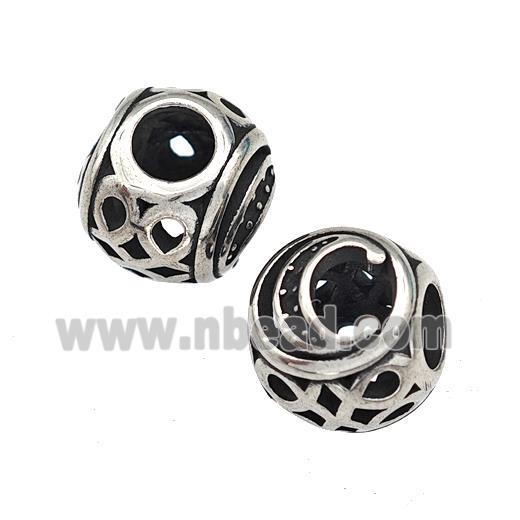 Stainless Steel Round Beads Letter-C Hollow Large Hole Antique Silver