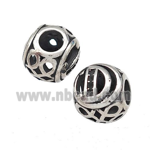 Stainless Steel Round Beads Letter-D Hollow Large Hole Antique Silver