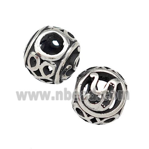 Stainless Steel Round Beads Letter-Y Hollow Large Hole Antique Silver