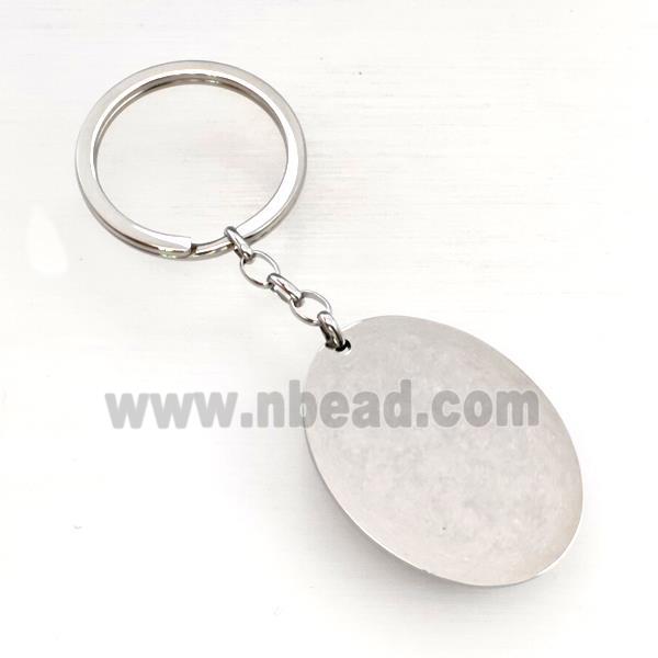 Raw Stainless Steel Key Chain Oval Pendant