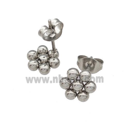 Raw Stainless Steel Flower Stud Earrings