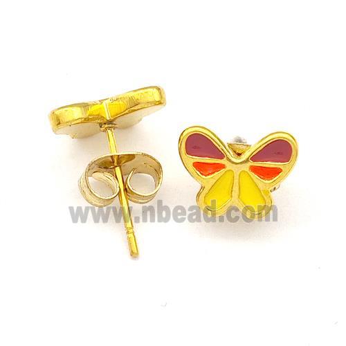 Stainless Steel Butterfly Stud Earrings Multicolor Enamel Gold Plated