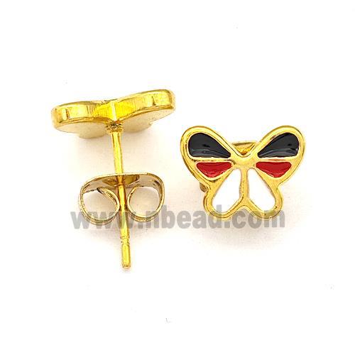 Stainless Steel Butterfly Stud Earrings Multicolor Enamel Gold Plated