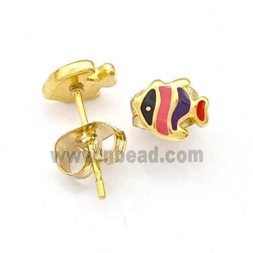 Stainless Steel Fish Stud Earring Multicolor Enamel Gold Plated