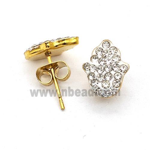Stainless Steel Hand Stud Earring Pave Rhinestone Gold Plated
